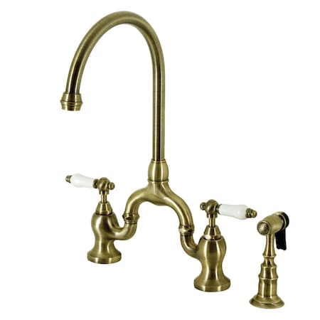 Kingston Brass Bridge Kitchen Faucet with Brass Sprayer, Antique Brass KS7793PLBS